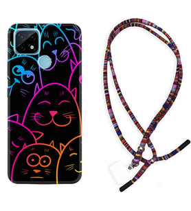 Realme C11 C21 C21Y C25Y C11 2021 Kılıf Boyun Asklı Rasta Silikon Neon Cats 1790