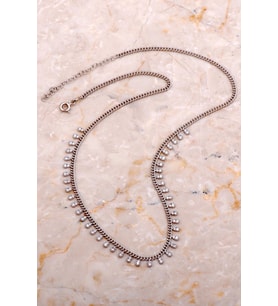 Taşlı Damla Rodyumlu Gümüş Choker Kolye 7928