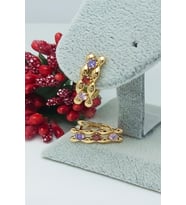 Rose Altın Kaplama Vip Seri Kararmaz Renkli Taşlı Zincir Çelik Küpe 2cm