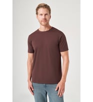 Kahverengi Bisiklet Yaka Kısa Kol Örme Slim Fit Esnek Basic Tişört 1011260184