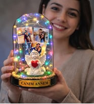 Anneler Günü Hediyesi 3 Fotoğraflı Renkli Led Işıklı Melek Annem Fanus Anneye Hediye