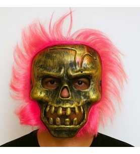 Wild Skull - Bakır Kafatası Pembe Saçlı İskelet Maske