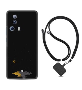 Xiaomi Mi 13 Lite Kılıf Silikon Boyun Askılı İpli Desenli Silikon Ay ve Kedi 1683