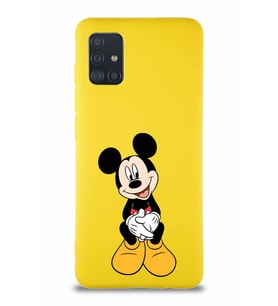 Samsung Galaxy A51 Soft Premier Kapak Mickey Mouse-A Tasarımlı Silikon Kılıf - Sarı (Şeffaf)