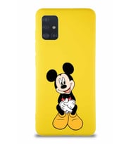 Samsung Galaxy A51 Soft Premier Kapak Mickey Mouse-A Tasarımlı Silikon Kılıf - Sarı (Şeffaf)