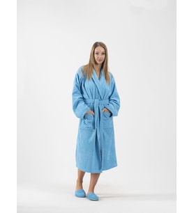 CottonVerse Şalyaka Bornoz – %100 Pamuk, Unisex Mavi-S/M