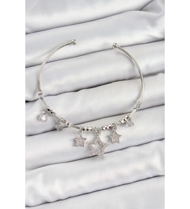 Pirinç Zirkon Taşlı Yıldız Model Gümüş Renk Charm Bileklik - TJ-BB7347