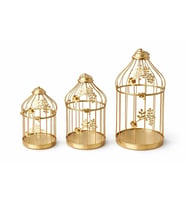 Dekoratif Gold Metal 3'lü Kafes Mumluk Seti