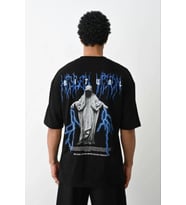 Unisex Baskılı Oversize T-Shirt - Siyah