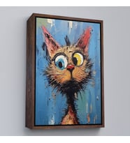 Çerçeveli Sevimli Kedi Tablosu (Altın)
