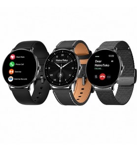 HainoTeko-27 Waterproof Akıllı Saat AMOLED Ekran Bluetooth Arama 3 Kordon Set Siyah