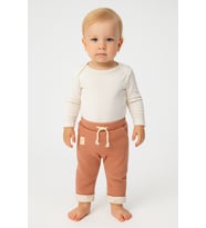Erkek Bebek Waflle Kumaş Organik Tek Alt Pantolon - 6-9 AY / Turunce