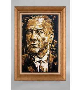 Altın Varaklı Çerçeveli Paspartulu Atatürk Tablo a363 (Gold)