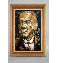 Altın Varaklı Çerçeveli Paspartulu Atatürk Tablo a363 (Gold)
