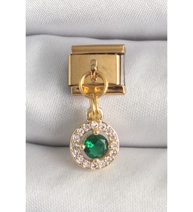 316L Çelik Gold Renk Sallantı Yeşil Zirkon Taşlı Nomination Charm TJ-BC1344
