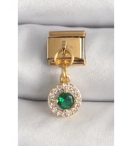 316L Çelik Gold Renk Sallantı Yeşil Zirkon Taşlı Nomination Charm TJ-BC1344