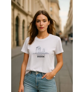 Kadın Bisiklet Yaka %100 Pamuk Didim Baskılı Kısa Kollu T-Shirt