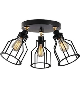 RİOLİGHT RETRO,RUSTİK 3XE27 DUYLU KAFES METAL PLOFONYER AVİZE TABAN ÇAPI:30CM (Siyah)