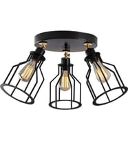 RİOLİGHT RETRO,RUSTİK 3XE27 DUYLU KAFES METAL PLOFONYER AVİZE TABAN ÇAPI:30CM (Siyah)