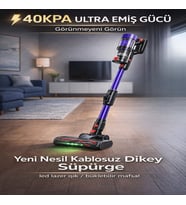 Kablosuz Dikey Süpürge 29.6V 2200mAh  LED Başlıklı  3 Modlu Güçlü Emiş  HEPA Filtre  Şarjlı Süpürge (Lila - Mor)