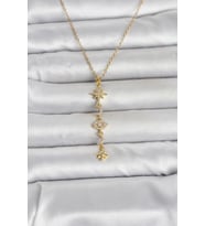 316L Çelik Gold Renk Kutup Yıldızı Y Model Zirkon Taşlı Kadın Kolye TJ-BKO11049