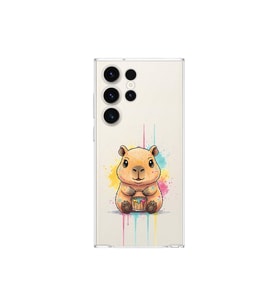 Samsung Galaxy S23 Ultra ile Uyumlu Splash Kapibara Tasarımlı Şeffaf Silikon Kılıf