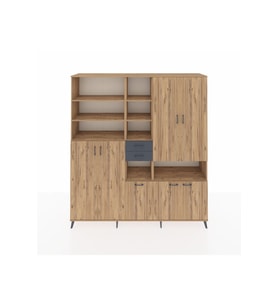 Hyperion Dolap 17 Raflı 2 Çekmeceli 7 Kapaklı 220x44x243 Çam-Çam/Antrasit