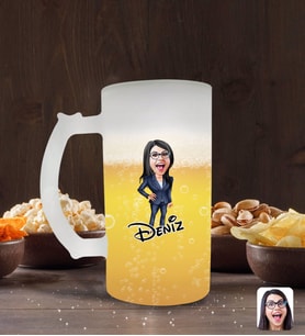 BK Gift Kişiye Özel Kadın Patron Karikatürlü Buzlu Cam Bira Bardağı 50cl-4 (Beyaz)
