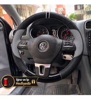 Vw Passat CC Dikme Direksiyon Kılıfı Delikli Deri Parlak Siyah Gri Detay Çift Yüzük ve Dikiş 2008-2015