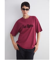 LCW Vision Bordo San Marino Baskılı Oversize Kadın Tişört