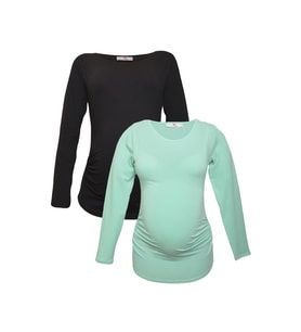 LuvmaBelly MYRA2301_2306 Hamile tshirt seti (Siyah-Yeşil)