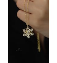 925 Ayar Gümüş Kar  Tanesi Kolye Zirkon Taşlı Kadın Hediyelik (Gold)