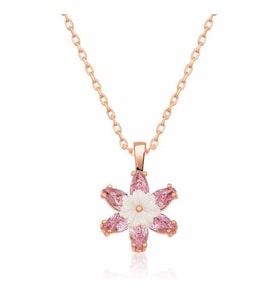 925 Ayar Gümüş Rose Pembe Lotus Çiçeği Kolye