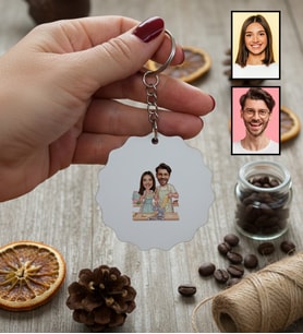Kişiye Özel Karikatür Yemek Yapan Romantik Çift Anahtarlık Sevgililer Günü Hediyesi