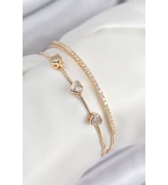 Pirinç Zirkon Taşlı Kalp Model Gold Renk Kadın Bileklik - TJ-BB7861