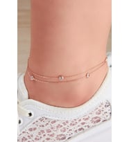 GÜMÜŞ ROSE ZİRKON TAŞLI ÇİFT ZİNCİRLİ HALHAL (Rose-Beyaz)