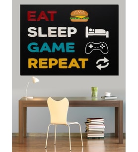 Eat Sleep Game Repeat Dekoratif Kanvas - Mdf Ahşap Tablo