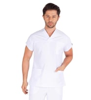 Erkek Doktor Hemşire Forması Scrubs Alpaka Kumaş Hastane Nöbet Tek Üst (Zarf Yak (Beyaz)
