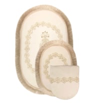 Exclusive Oval Krem 3'lü Dantelli ve Saçaklı Banyo Paspası Çeyizlik Kaymaz