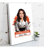 Kişiye Özel Hediye Karikatürlü En Başarılı Kadın Karateci Kanvas Tablo