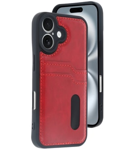 iPhone 16 Kılıf Sara Kartvizitli Deri Kılıf - Kırmızı
