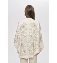 Kadın Etnik Nakışlı Viskon-Keten Oversize Kimono (Natural)