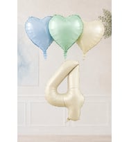 1 Yaş Retro Mavi Yeşil Krem Kalpli Folyo Balon Seti 44 1 Yaş
