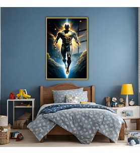 Metal Çerçeveli Temperli Cam Tablo Film Karakteri Marvel (Gold)