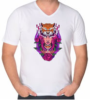 BK Gift Kaplan Tasarımlı V Yaka Tişört-2 (Beyaz)