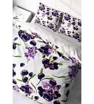 Lastikli Çarşaflı %100 Pamuk Saten Çift Kişilik Nevresim Takımı Purple Flowers
