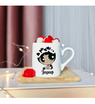 Power Puff Girls Buttercup Tasarımlı Ahşap Tabaklı Kişiye Özel Türk Kahvesi Fincanı