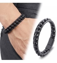 Moncuk Design Mat Oniks Taşı Örmeli Deri Bileklik 33512B2D8M7