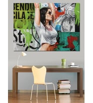 Pin-Up Kız Eldivenli Dekoratif Kanvas - Mdf Ahşap Tablo