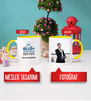 Bilişim Teknolojileri Öğretmeni Hediye Kupa Bardak Sarı Fotoğraflı